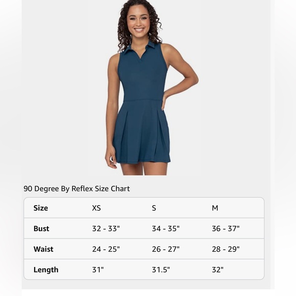 90 Degree By Reflex Racerback Blue Pleated Tennis/Pickleball Dress - Small(NWT) - Picture 4 of 9